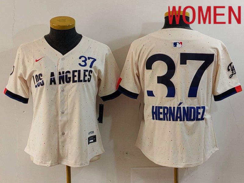 Women Los Angeles Dodgers #37 Hernandez Cream Fashion Nike 2024 MLB Jersey style 729->philadelphia phillies->MLB Jersey